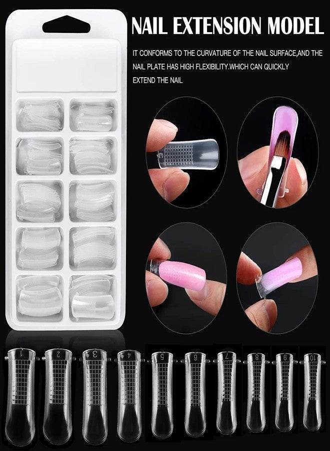 INOG Poly Gel Quick Building Nail Set,100Pcs False Nail Mold Clear Nail Extension Form Tips,10 Nail Tips Clip And 1Pcs Dual-Ended Poly Extension Brush Picker For Polygel Extension,Home Salon - Image 3