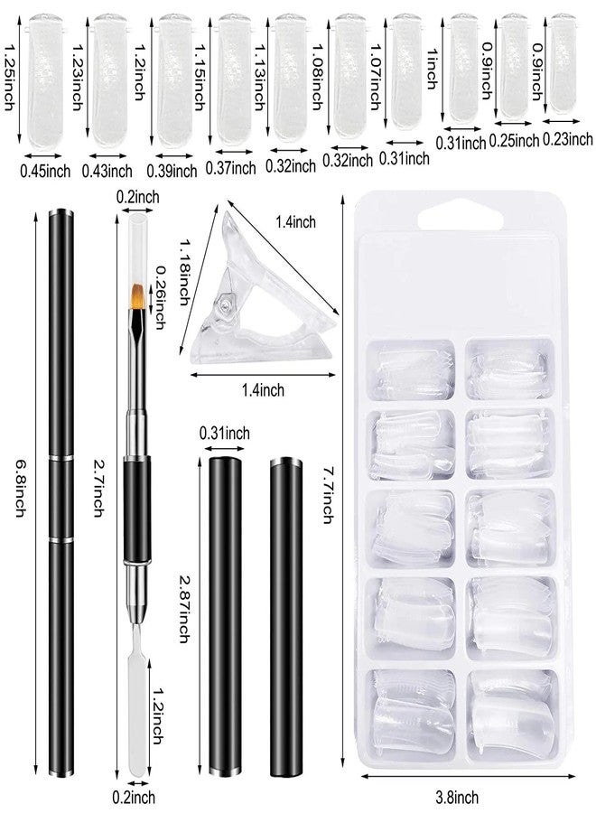 INOG Poly Gel Quick Building Nail Set,100Pcs False Nail Mold Clear Nail Extension Form Tips,10 Nail Tips Clip And 1Pcs Dual-Ended Poly Extension Brush Picker For Polygel Extension,Home Salon - Image 2