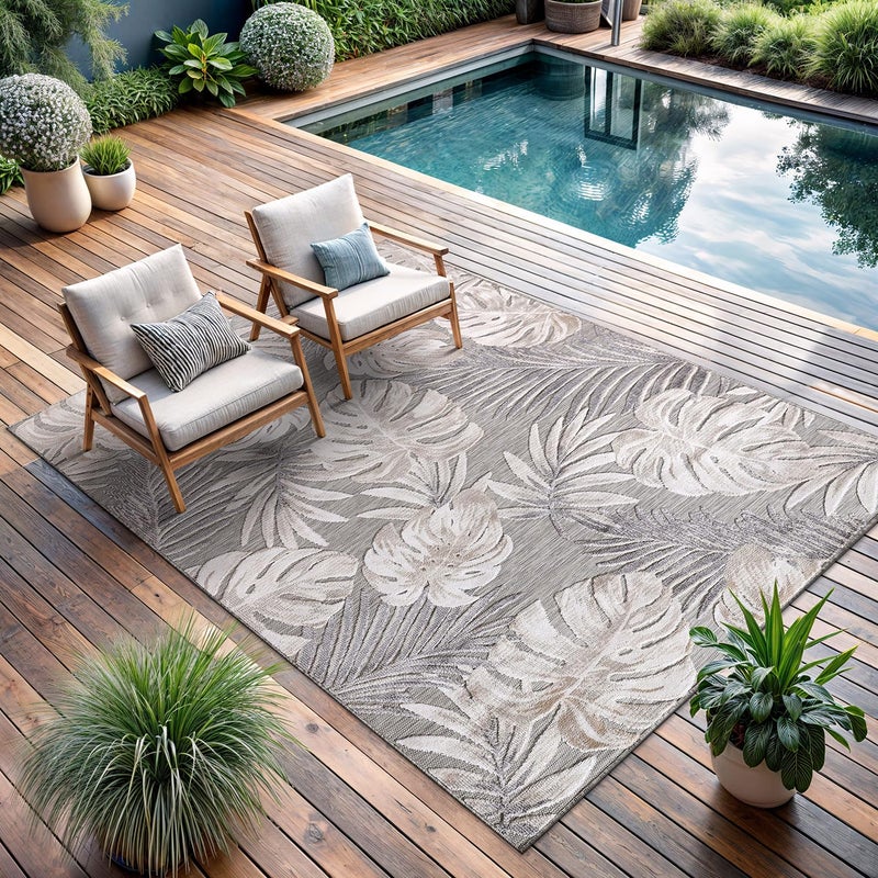 CAMILSON Indoor Outdoor Rug, Beige 6â€™x9â€™ Leaf Tropical Botanical Area Rugs for Indoor and Outdoor patios, Easy-Cleaning Non-Shedding Living Room, Garden and Kitchen Washable Outside Carpet (6x9) - Image 5
