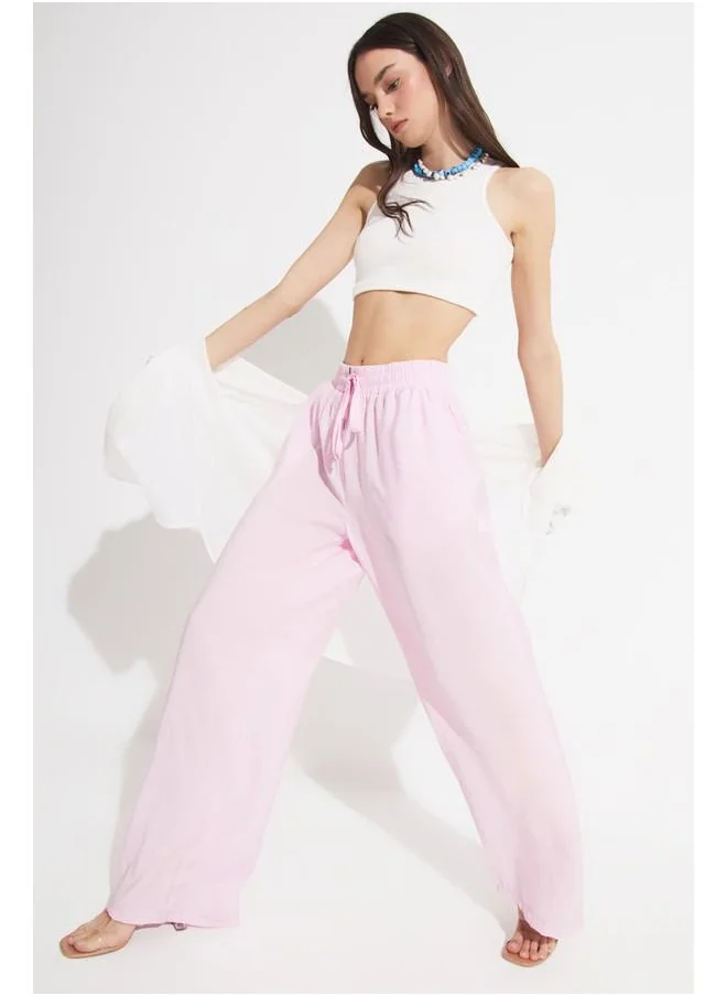 جون June Exclusive Elastic Waist Modal Blend Trouser Pink