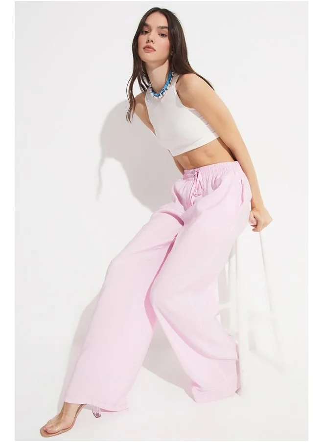 JUNE June Exclusive Elastic Waist Modal Blend Trouser Pink