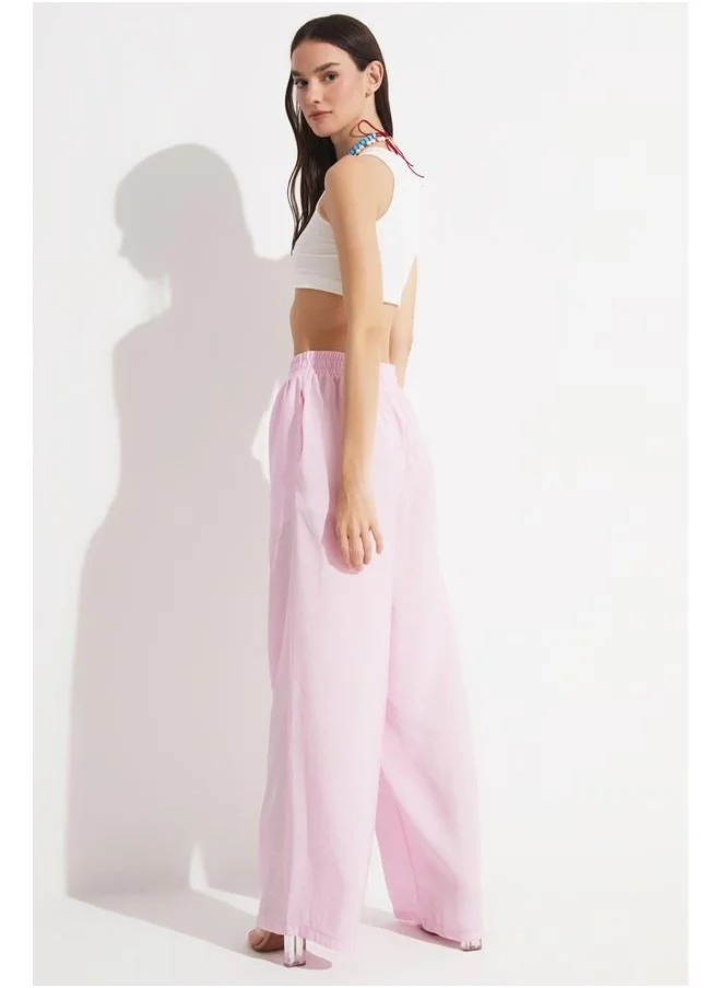 JUNE June Exclusive Elastic Waist Modal Blend Trouser Pink