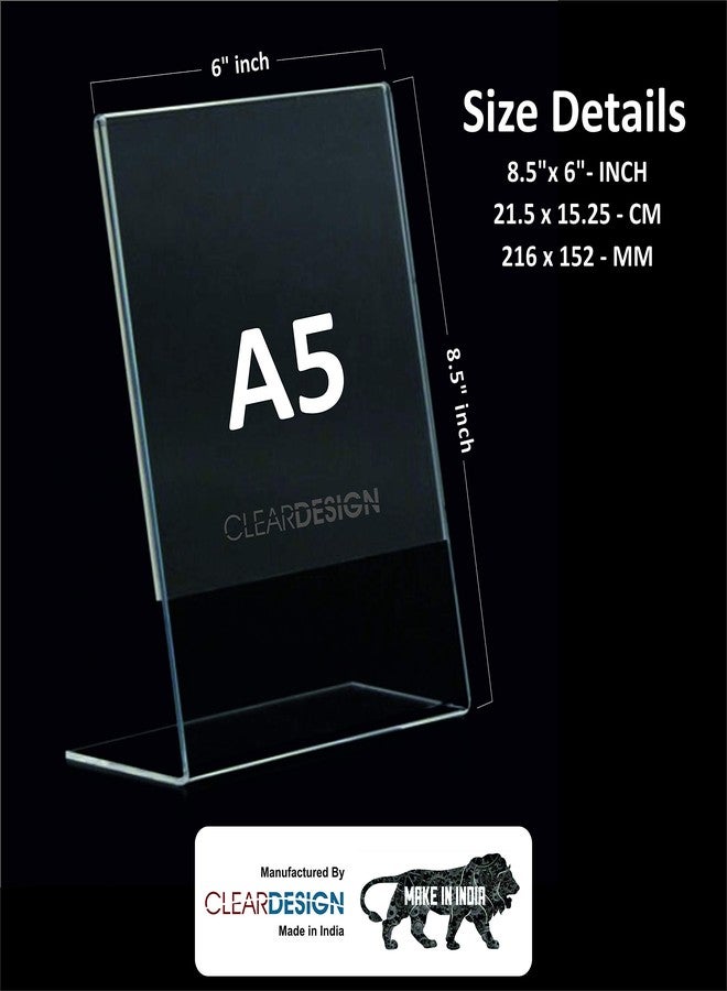 Clear Design A-5 Acrylic Display Stand Paper and Sign Holder L Shape Menu Holder Display Stands (A-5 Portrait) 8.5"x 6" Inches 3MM Imported Cast Acrylic Pack of - (1) - Image 2