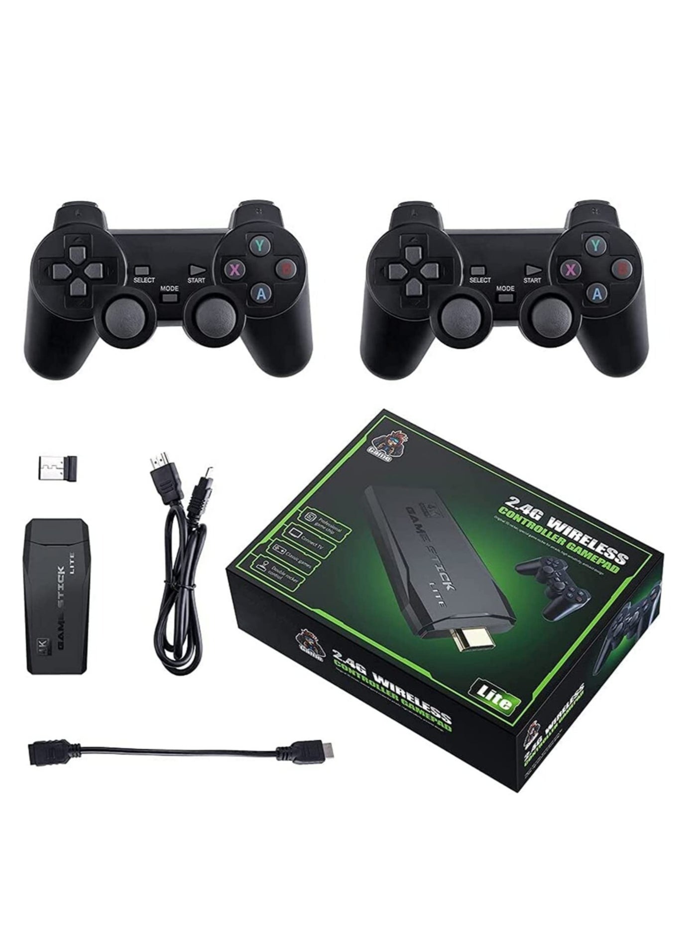 Classic M8 Game Stick 4K Game Console with Two 2.4G Wireless Gamepads Dual Players HDMI Output Built in 3500 Classic Games Compatible with Android TV/PC/Laptop