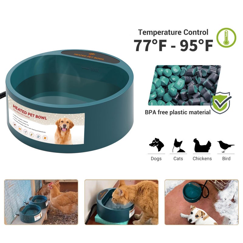 PETLESO Heated Water Bowl for Dogs, Heated Dog Bowl for Cats Birds Chickens Water Heater, Outdoor Pet Heating Dish Provides Drinkable Water in Frozon Winter, 0.58 Gallon - Image 3