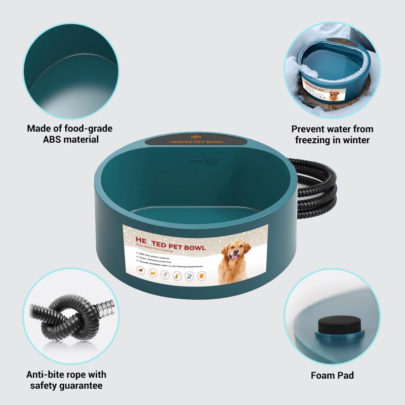 PETLESO Heated Water Bowl for Dogs, Heated Dog Bowl for Cats Birds Chickens Water Heater, Outdoor Pet Heating Dish Provides Drinkable Water in Frozon Winter, 0.58 Gallon - Image 2