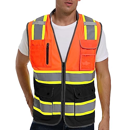 ArcRidge Reflective Safety Vest for Men and Women - High Visibility Construction Vest - Dual Tone Reflective Strips (Orange-Black, 4X-Large) - Image 1