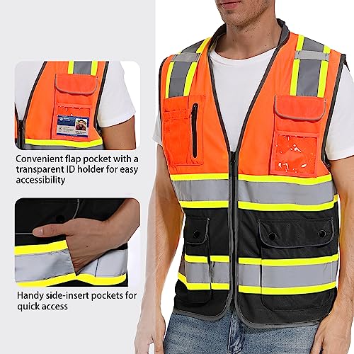 ArcRidge Reflective Safety Vest for Men and Women - High Visibility Construction Vest - Dual Tone Reflective Strips (Orange-Black, 4X-Large) - Image 2