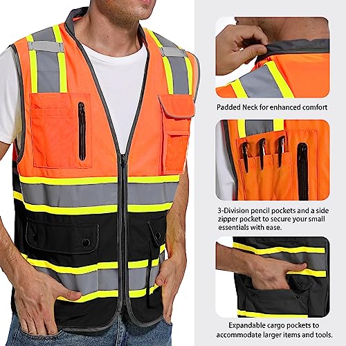 ArcRidge Reflective Safety Vest for Men and Women - High Visibility Construction Vest - Dual Tone Reflective Strips (Orange-Black, 4X-Large) - Image 3