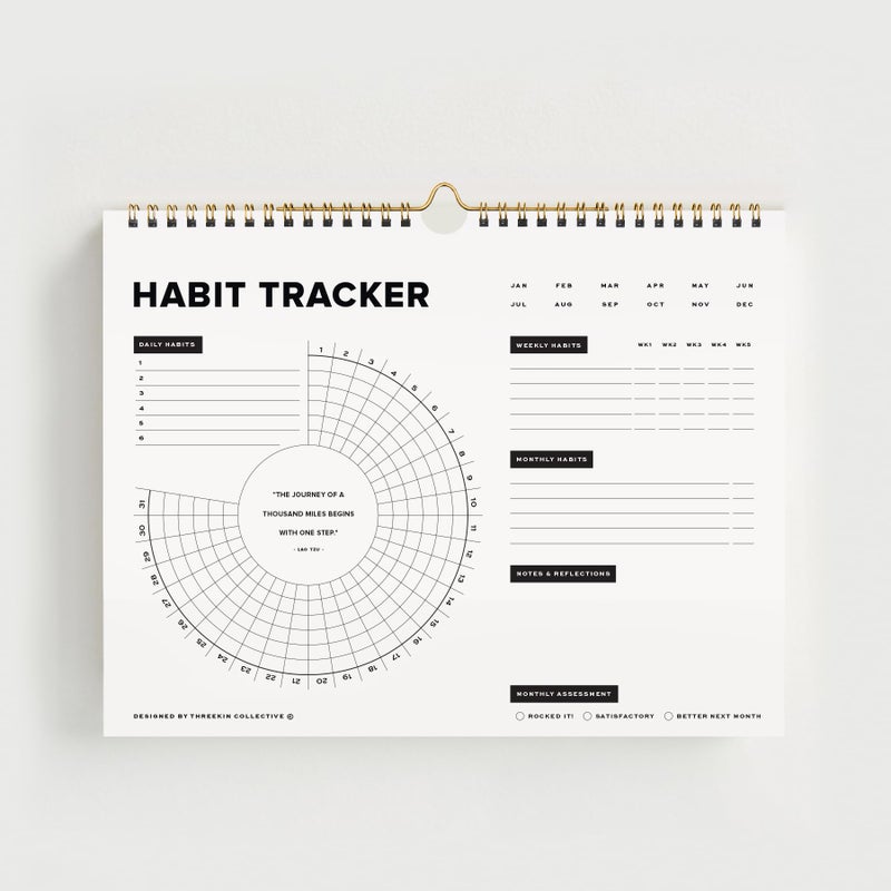 ThreeKin Collective Stay on Track Habit Tracker Wall Calendar â€“ Daily, Weekly & Monthly Habit Journal for Goal Setting & Productivity â€“ Undated Spiral Planner by ThreeKin Collective - Image 3