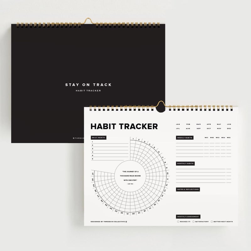 ThreeKin Collective Stay on Track Habit Tracker Wall Calendar â€“ Daily, Weekly & Monthly Habit Journal for Goal Setting & Productivity â€“ Undated Spiral Planner by ThreeKin Collective - Image 1