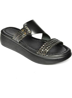 Fox Shoes S291059703 Black Leather Thick Soled Women's Slippers  - Image 4