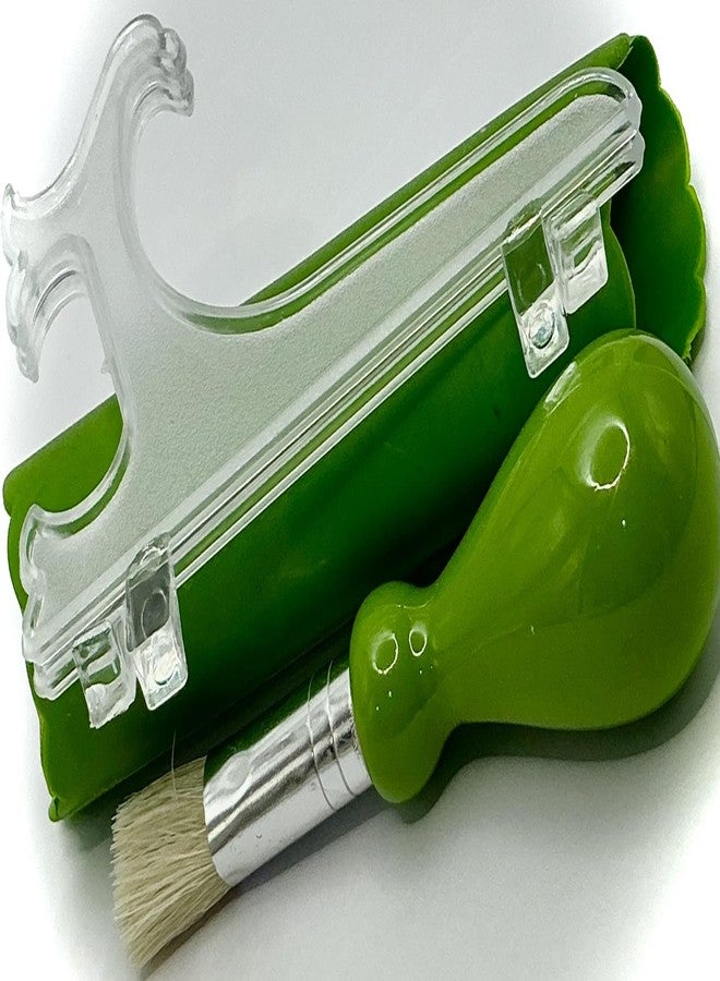 BonCera, All-in-one Premium Ceramic Garlic Grater Plate 4-Piece Set - Classic Ocean and Palm Tree Design - For Garlic, Ginger, Chocolate, and more! - Comes with 5" Plate, Peeler, Brush, and Stand - Image 5