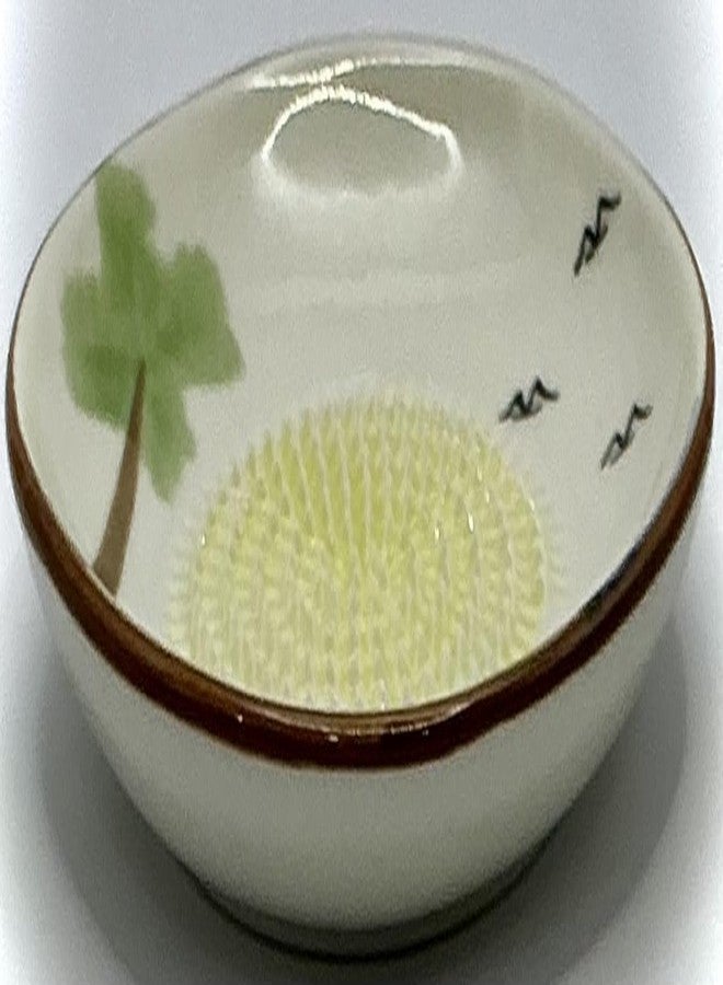 BonCera, All-in-one Premium Ceramic Garlic Grater Plate 4-Piece Set - Classic Ocean and Palm Tree Design - For Garlic, Ginger, Chocolate, and more! - Comes with 5" Plate, Peeler, Brush, and Stand - Image 4