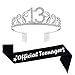 Mayin 13th Birthday Silver Tiara and Black Sash Glitter Satin Sash and Crystal Rhinestone Tiara Crown for Happy 13th Birthday Party Supplies Favors Decorations 13th Birthday Party Accessories - Image 3