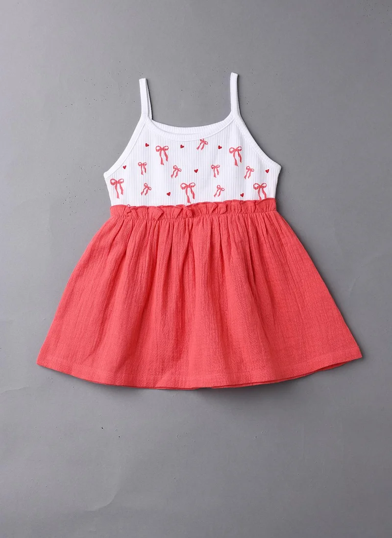 Nautinati Nautinati Girls' Soft Cotton Strap Sleeves Gathered Waistline Dress