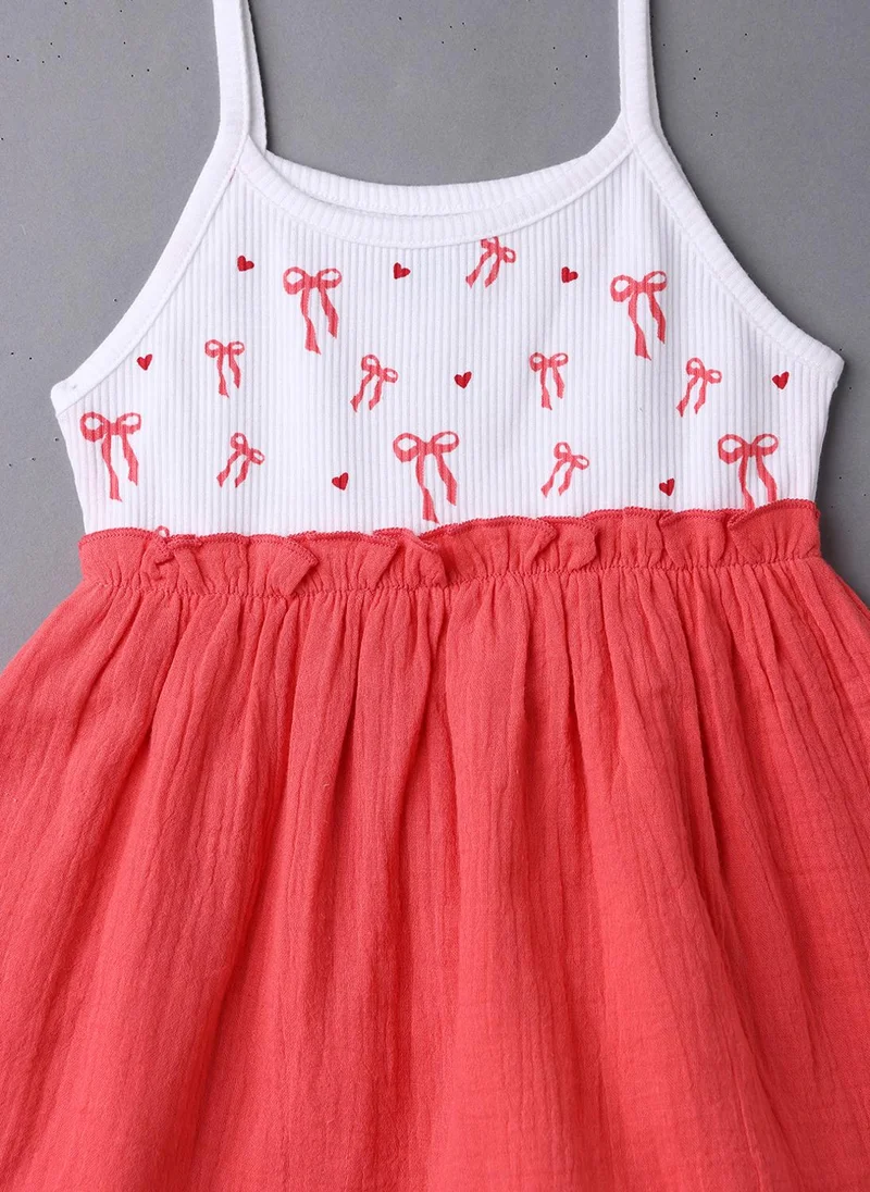 Nautinati Nautinati Girls' Soft Cotton Strap Sleeves Gathered Waistline Dress