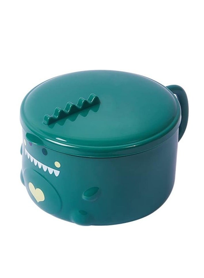 وعاء نودلز من الفولاذ المقاوم للصدأ بتصميم ديناصور جميل، مع غطاء ومقابض، وعاء رامين، وعاء نودلز، وعاء حساء، مناسب للحساء والأرز والمنتجات الحبيبية (أخضر) - Image 1