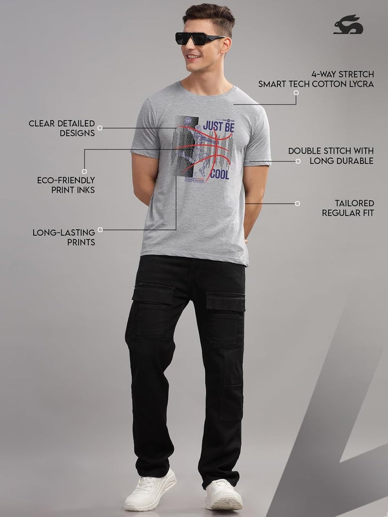 ADRO Men's Grey Basketball Graphic Printed T-Shirt - Just Be Cool Print, Cotton Lycra Stretch Fabric, Relaxed Fit - Image 5