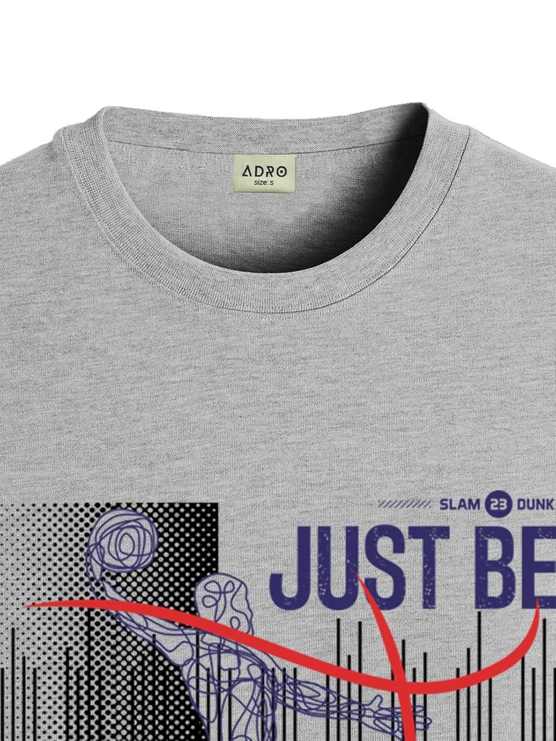 ADRO Men's Grey Basketball Graphic Printed T-Shirt - Just Be Cool Print, Cotton Lycra Stretch Fabric, Relaxed Fit - Image 2
