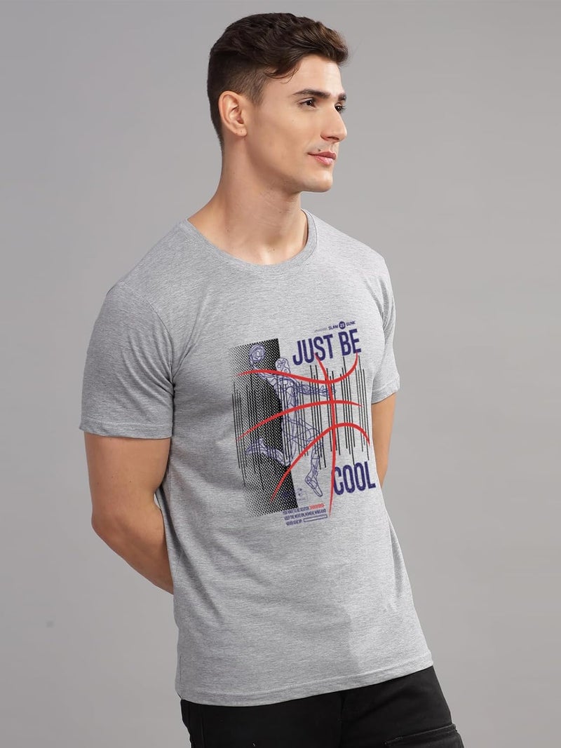 ADRO Men's Grey Basketball Graphic Printed T-Shirt - Just Be Cool Print, Cotton Lycra Stretch Fabric, Relaxed Fit - Image 4