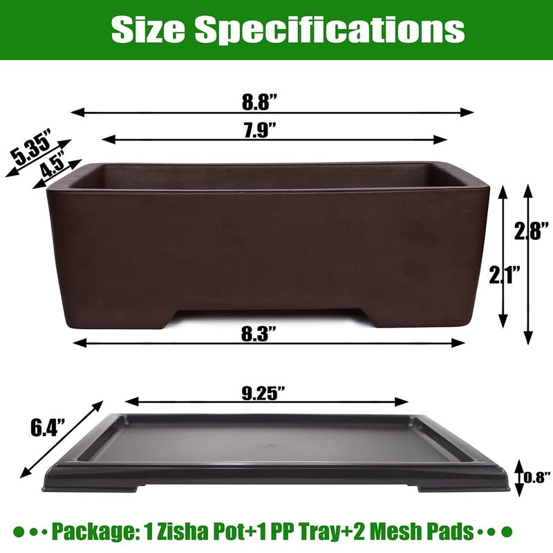MUZHI Unglazed Zisha Bonsai Pot with Humidity Tray, Rectangle Bonsai Tree Planter with Drainage for Ficus, Succulent etc. (Classic Rectangle) - Image 2