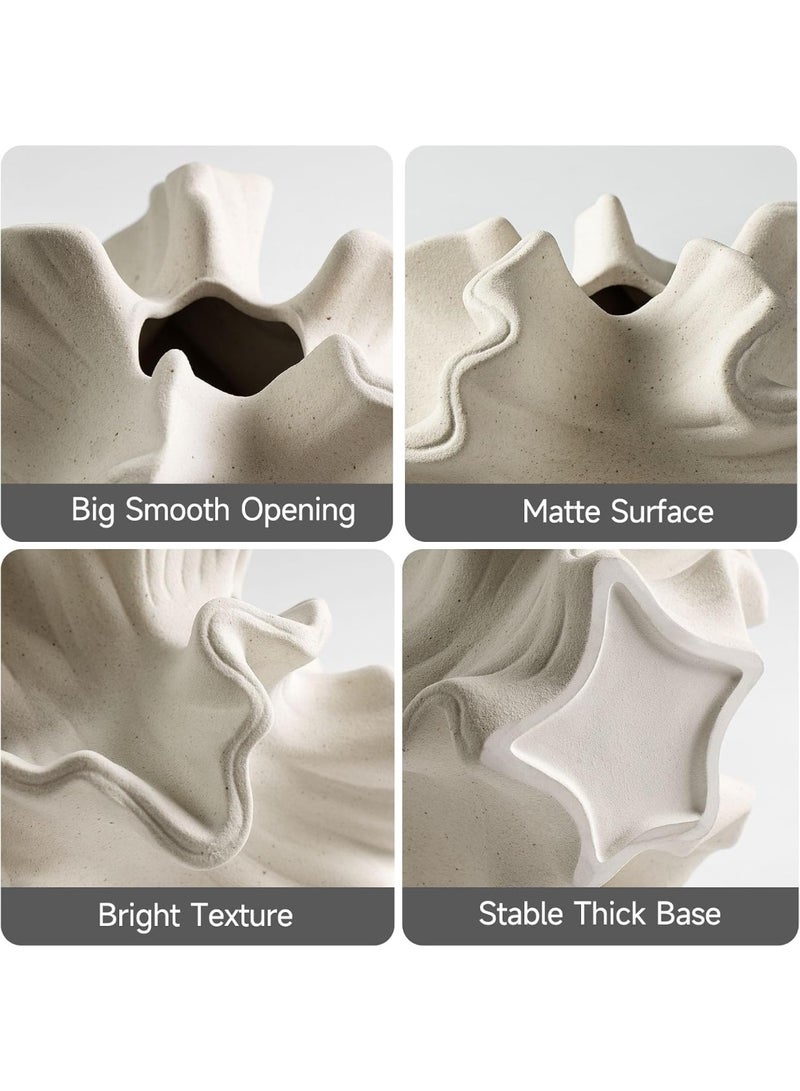 YQbest Ceramic Vase for Home Decor, White Flower Shape Pampas Vases, Minimalist Nordic Boho Style for Modern Farmhouse Decor, Living Room  Kitchen Mantle Bedroom Dining Table Office (White) - Image 3