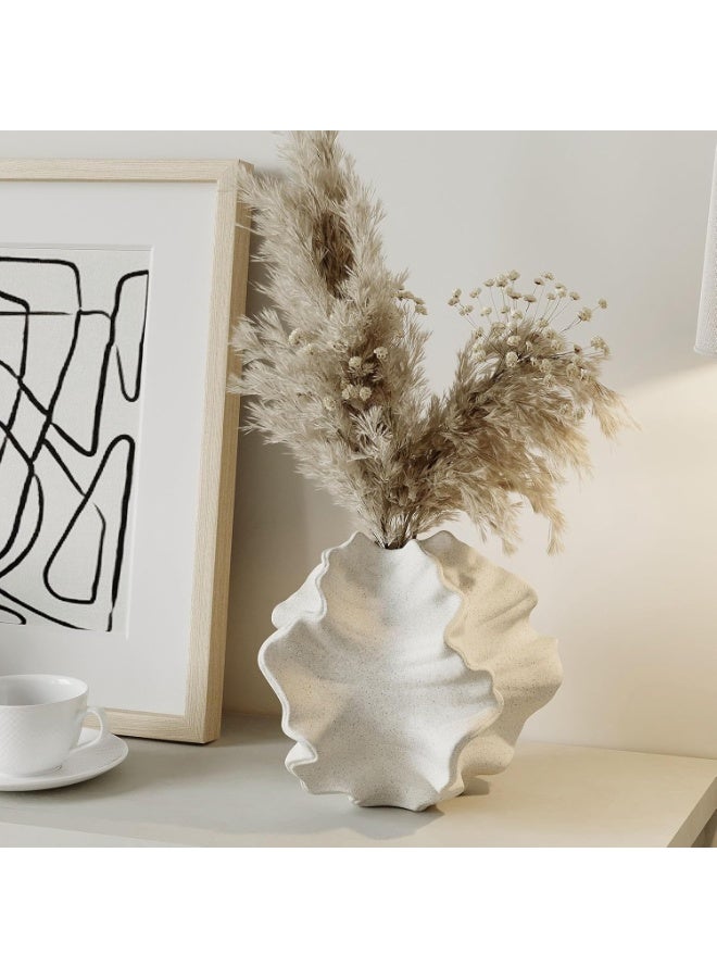 YQbest Ceramic Vase for Home Decor, White Flower Shape Pampas Vases, Minimalist Nordic Boho Style for Modern Farmhouse Decor, Living Room  Kitchen Mantle Bedroom Dining Table Office (White) - Image 1