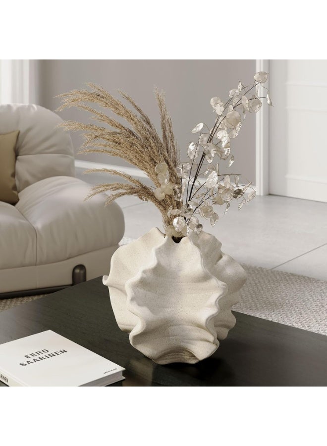 YQbest Ceramic Vase for Home Decor, White Flower Shape Pampas Vases, Minimalist Nordic Boho Style for Modern Farmhouse Decor, Living Room  Kitchen Mantle Bedroom Dining Table Office (White) - Image 2