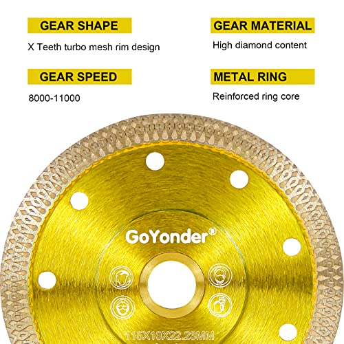 GoYonder Super Thin 4.5" Grinder Blades Tile Blade, Diamond Saw Blade for Cutting Porcelain Tiles Granite, 115mm Tile Cutting Blade for Angle Grinder (4.5"-115mm(Golden)) - Image 5