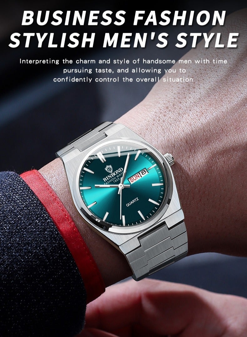 بينبوند ساعة BINBOND للرجال من الكوارتز الفاخرة ذات العلامة التجارية الأعلى ساعة أصلية للرجال مقاومة للماء ومضيئة وتاريخ الأسبوع من الفولاذ المقاوم للصدأ للرجال - Image 3