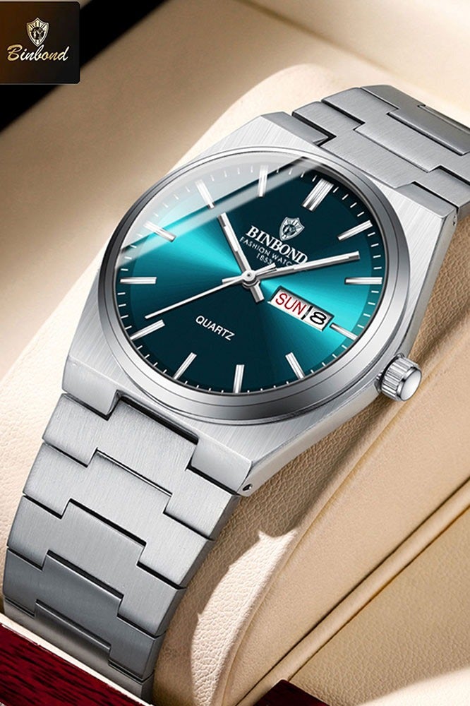 بينبوند ساعة BINBOND للرجال من الكوارتز الفاخرة ذات العلامة التجارية الأعلى ساعة أصلية للرجال مقاومة للماء ومضيئة وتاريخ الأسبوع من الفولاذ المقاوم للصدأ للرجال - Image 1