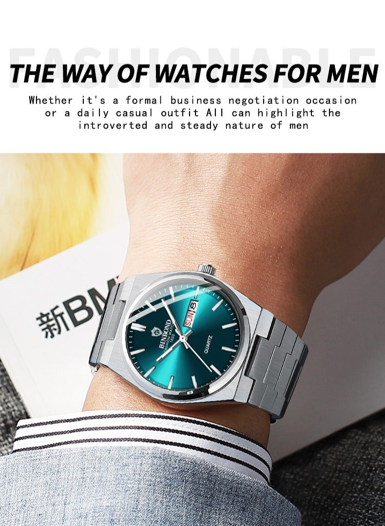 بينبوند ساعة BINBOND للرجال من الكوارتز الفاخرة ذات العلامة التجارية الأعلى ساعة أصلية للرجال مقاومة للماء ومضيئة وتاريخ الأسبوع من الفولاذ المقاوم للصدأ للرجال - Image 4