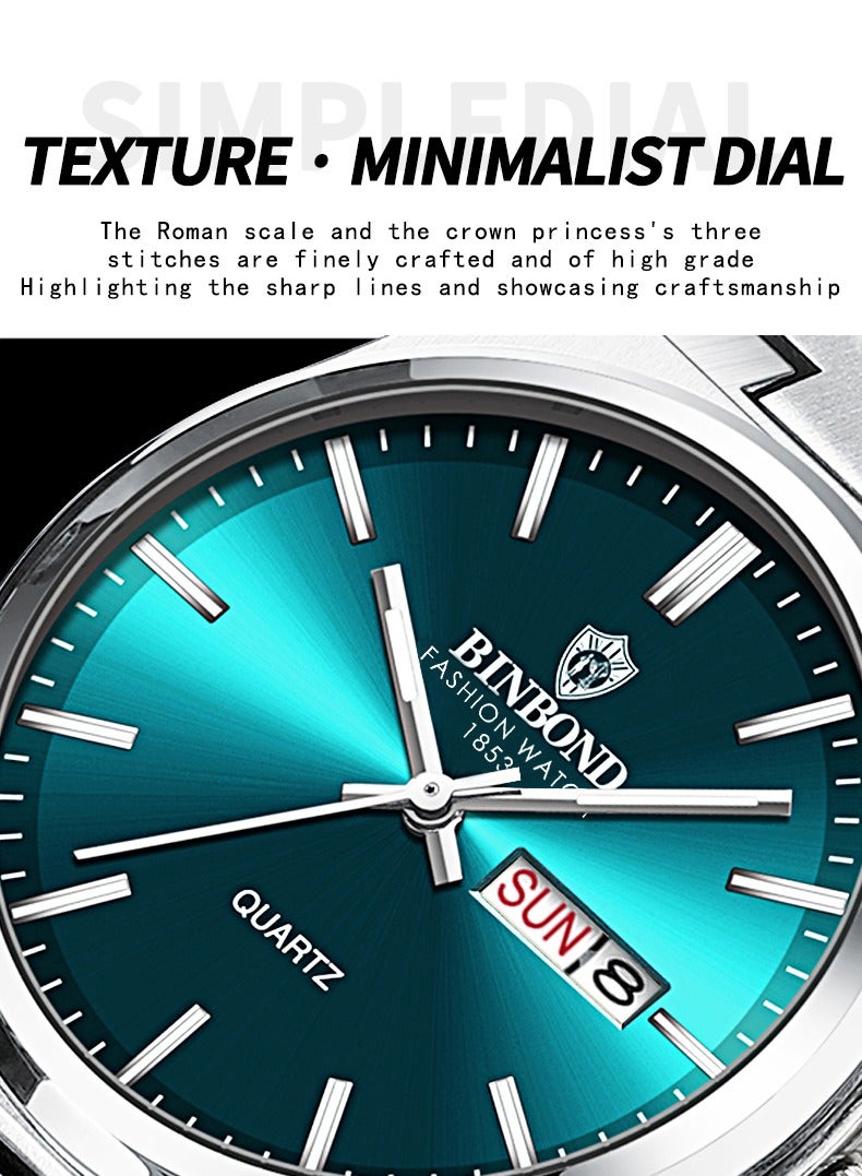 بينبوند ساعة BINBOND للرجال من الكوارتز الفاخرة ذات العلامة التجارية الأعلى ساعة أصلية للرجال مقاومة للماء ومضيئة وتاريخ الأسبوع من الفولاذ المقاوم للصدأ للرجال - Image 5