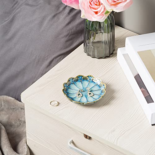 BEUNAIZER Jewelry Dish Tray, Ring Dish, Ceramic Trinket Tray, Key Bowl, Decorative Plate, for Friends Sisters Daughter Mother (retro blue) - Image 3
