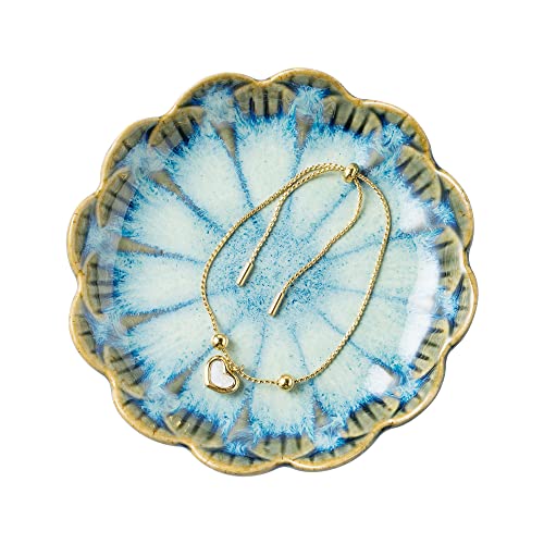 BEUNAIZER Jewelry Dish Tray, Ring Dish, Ceramic Trinket Tray, Key Bowl, Decorative Plate, for Friends Sisters Daughter Mother (retro blue) - Image 1