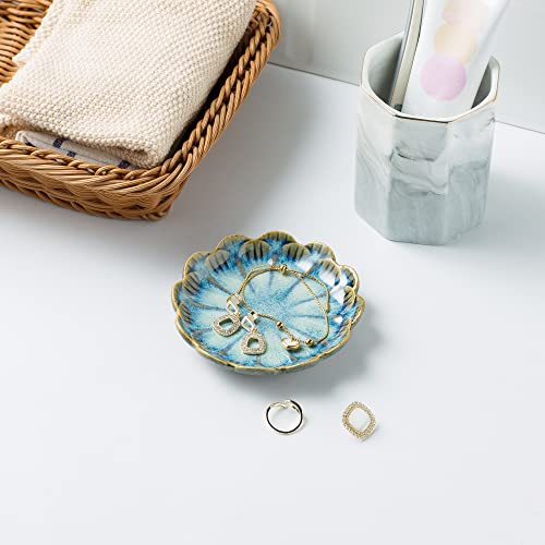 BEUNAIZER Jewelry Dish Tray, Ring Dish, Ceramic Trinket Tray, Key Bowl, Decorative Plate, for Friends Sisters Daughter Mother (retro blue) - Image 5