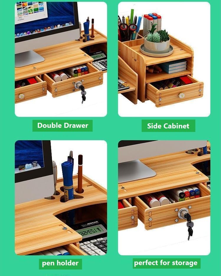 Jolfay DIY Bamboo Monitor Stand Riser with Storage Compartment and Lockable Storage Drawer Stand, Versatile Storage Shelf & Screen Holder for Laptop Computer Desk, Table, Office, Home, Study Table - Image 2
