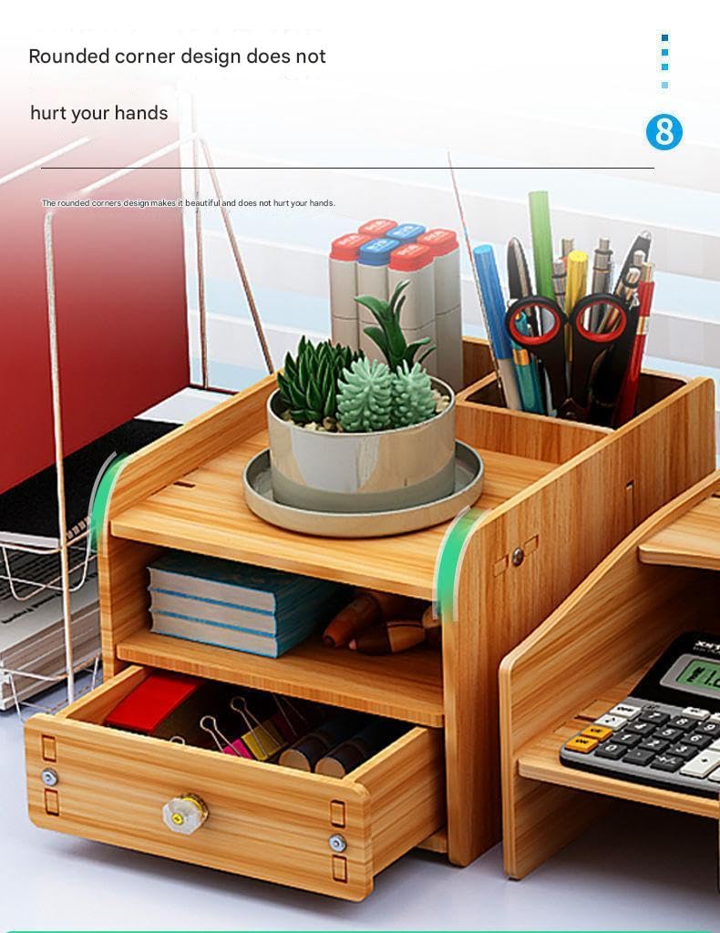 Jolfay DIY Bamboo Monitor Stand Riser with Storage Compartment and Lockable Storage Drawer Stand, Versatile Storage Shelf & Screen Holder for Laptop Computer Desk, Table, Office, Home, Study Table - Image 3