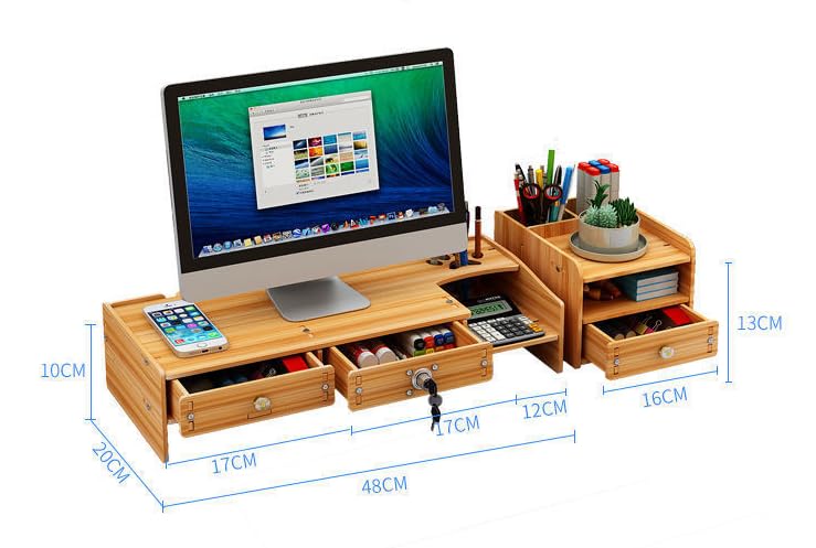 Jolfay DIY Bamboo Monitor Stand Riser with Storage Compartment and Lockable Storage Drawer Stand, Versatile Storage Shelf & Screen Holder for Laptop Computer Desk, Table, Office, Home, Study Table - Image 1
