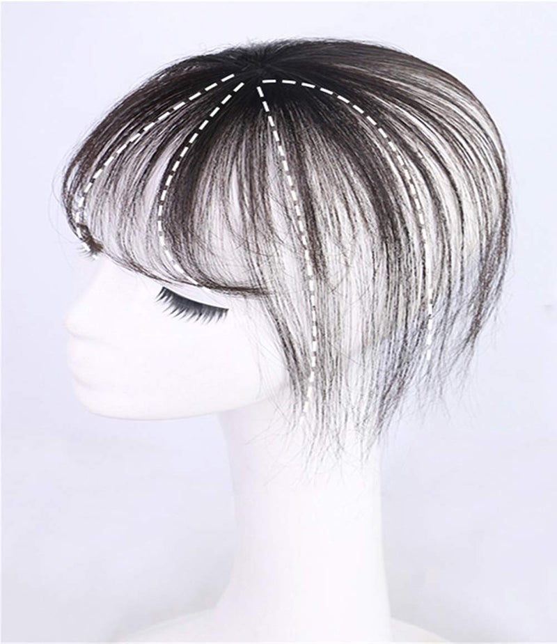 Remeehi Human Hair Bangs with Top Piece Clip in Seamless TopperFringe Extension Hand Made Dark Brown