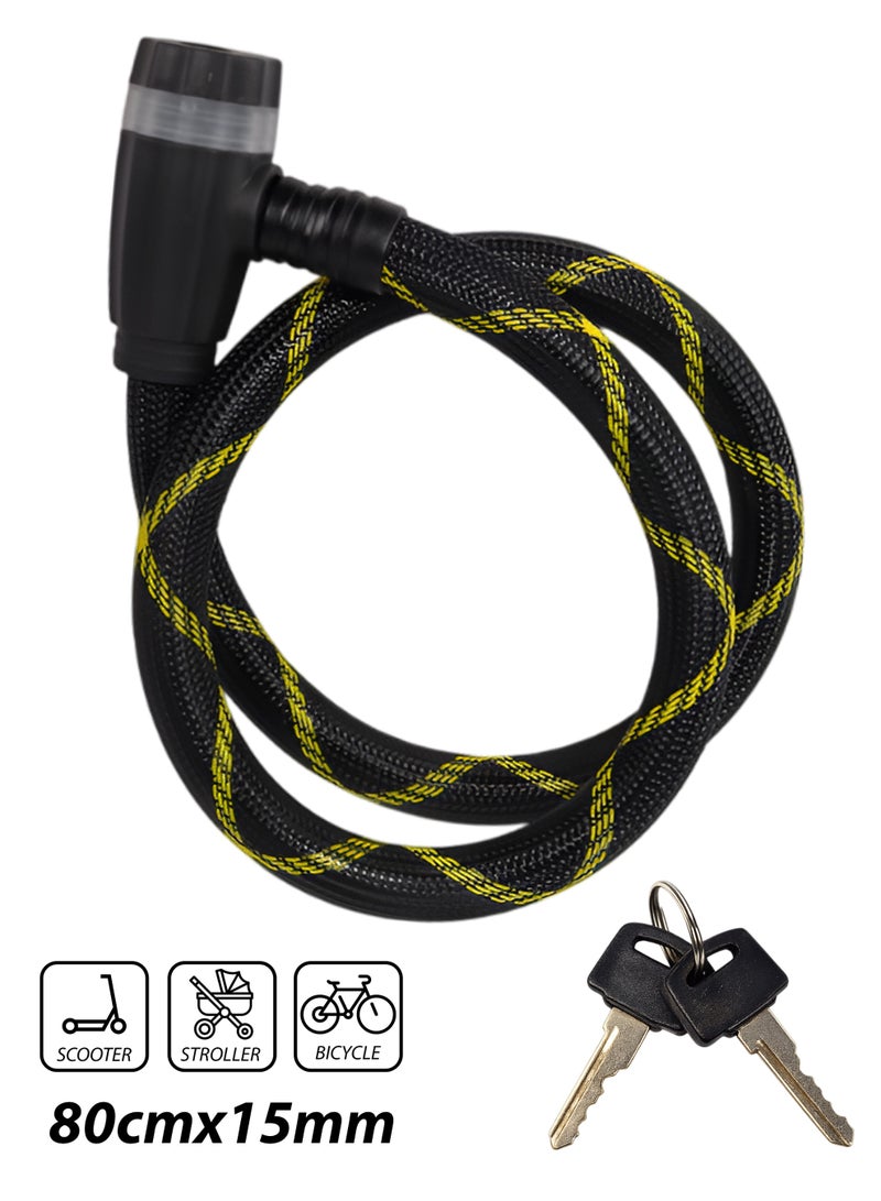 R.VIHAN Heavy-Duty Bicycle & Scooter Cable Lock 80cm Braided Steel Anti-Theft Wire with Keys, Durable ABS Lock Head, Stroller Lock, E-Scooter Lock, Bike Security Cable (15mm Thick) - Image 1