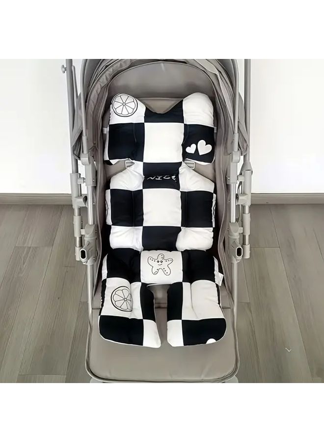 Korean Black White Checkered Thickened Stroller Cushion Shock Absorbing Seat Liner - Image 3