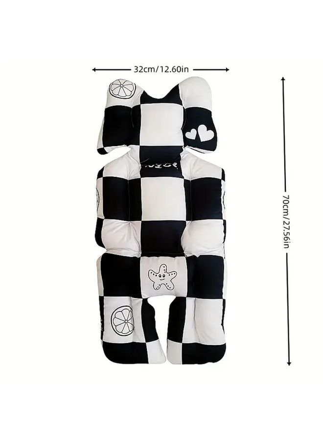 Korean Black White Checkered Thickened Stroller Cushion Shock Absorbing Seat Liner - Image 2