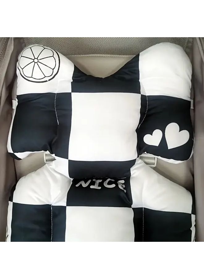 Korean Black White Checkered Thickened Stroller Cushion Shock Absorbing Seat Liner - Image 5