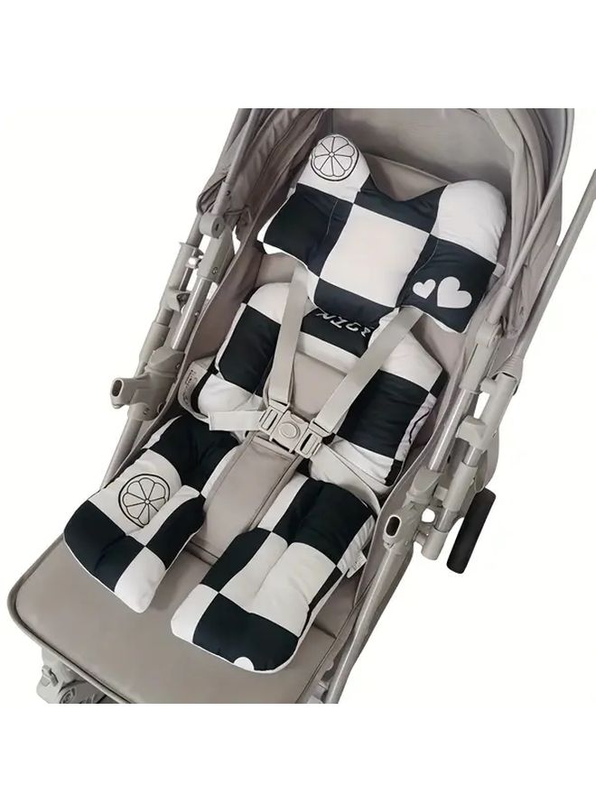 Korean Black White Checkered Thickened Stroller Cushion Shock Absorbing Seat Liner - Image 1