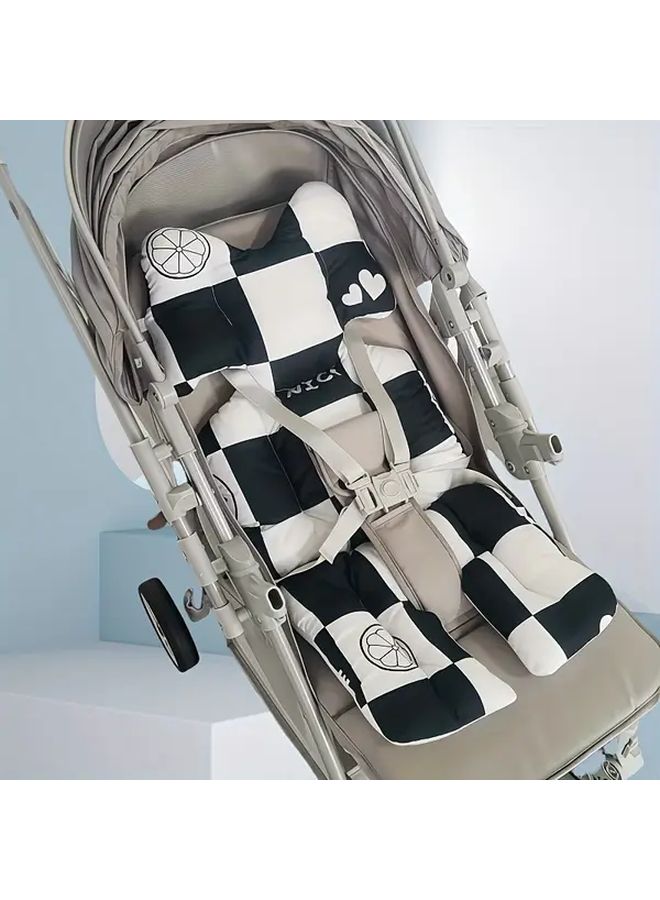Korean Black White Checkered Thickened Stroller Cushion Shock Absorbing Seat Liner - Image 4