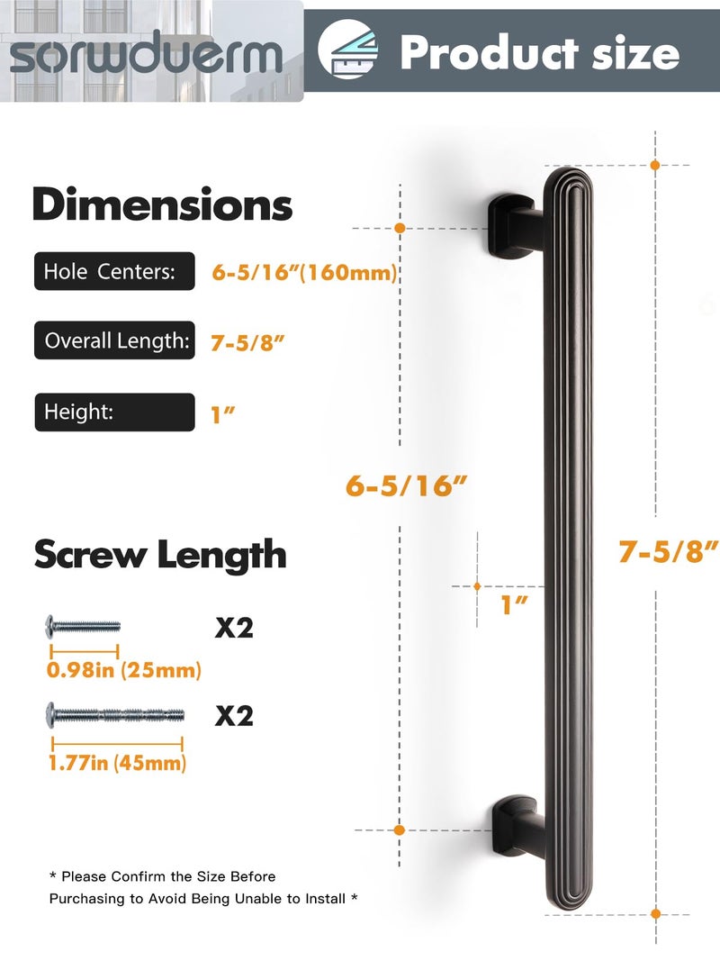 SORWDUERM Sorwdurem 5 Pack 6.3 Inch(160Mm) Black Cabinet Pulls Drawer Pulls Kitchen Hardware Cupboard Kitchen Hardware Cabinet Handles - Image 2
