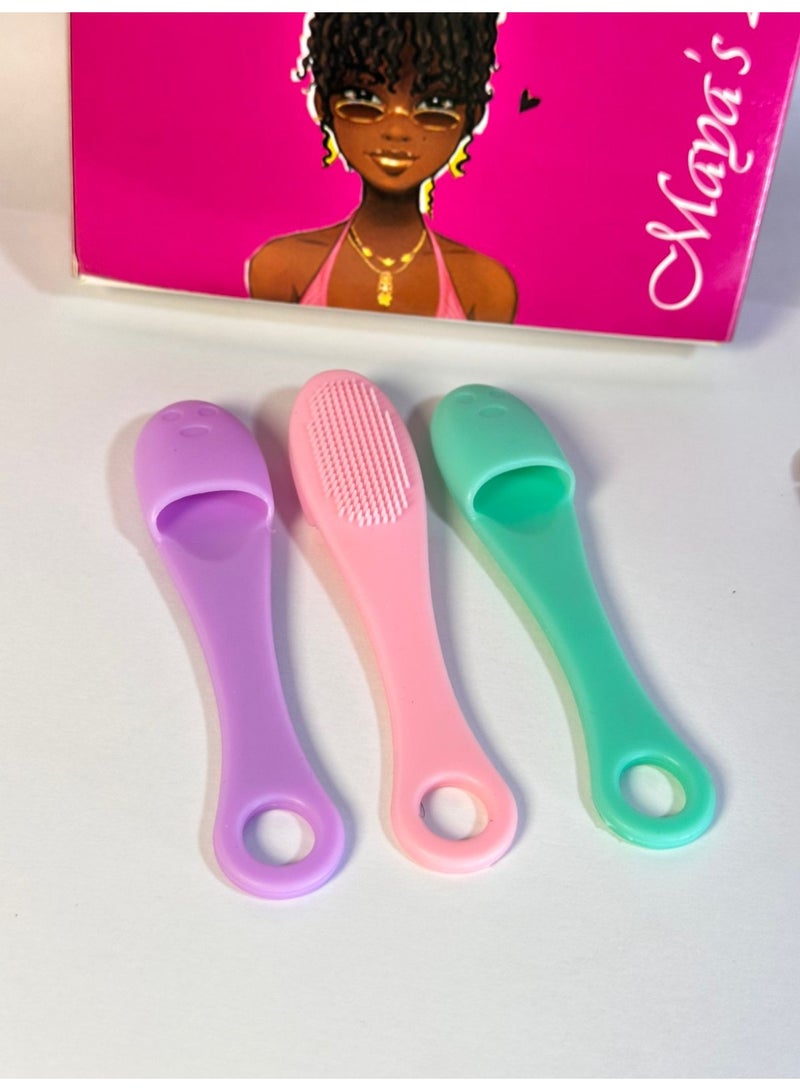 Set Of 3 Silicone Face Scrubber Facial Cleansing Brushes, Finger Face Scrubber Cleanser Brush for Gently and Effectively Cleaning, Removing Blackheads and Massaging - Image 1