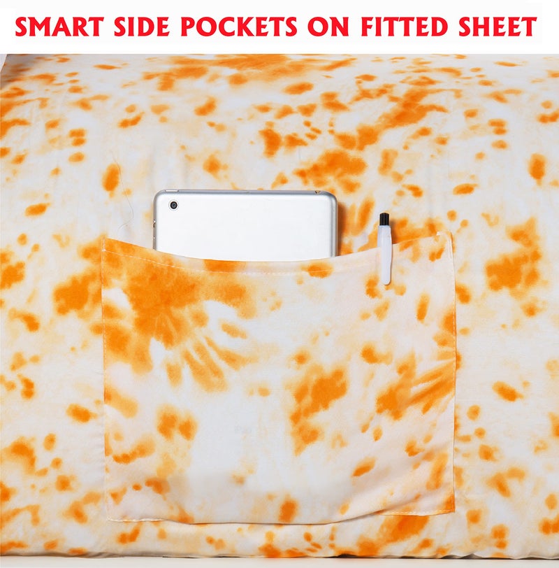 Elegant Comfort Elegant Comfort Luxury Soft Bed Sheets Tie Dye Pattern 1500 Thread Count Percale Egyptian Quality Microfiber Softness Wrinkle and Fade Resistant (6-Piece) Bedding Set  Queen  Tie Dye Orange  - Image 4